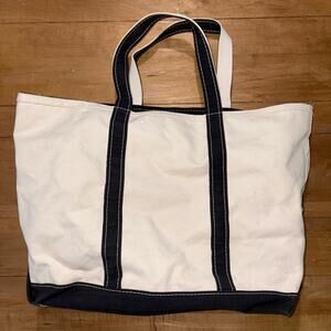 Vtg L.L. Bean Boat and Tote Canvas Bag Black Trim Zip Top USA Heavy Duty